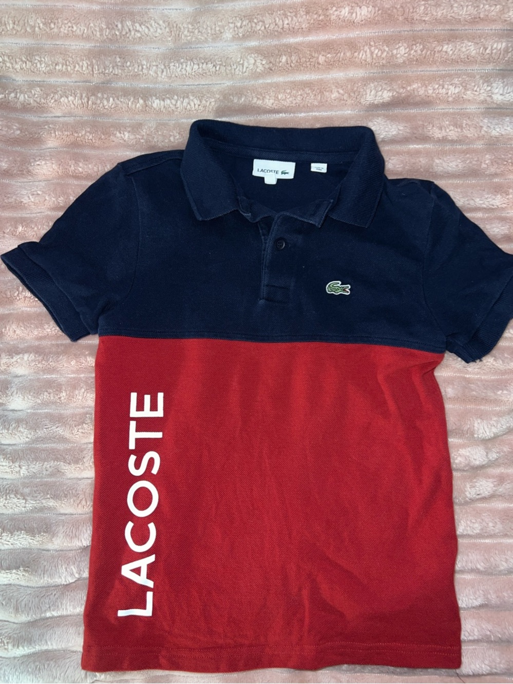 Lacoste Kids Navy and Red Colorblock Polo with Side Logo